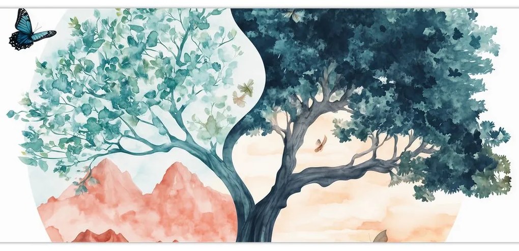 Obraz – Akvarelový strom plný života (120x50 cm)