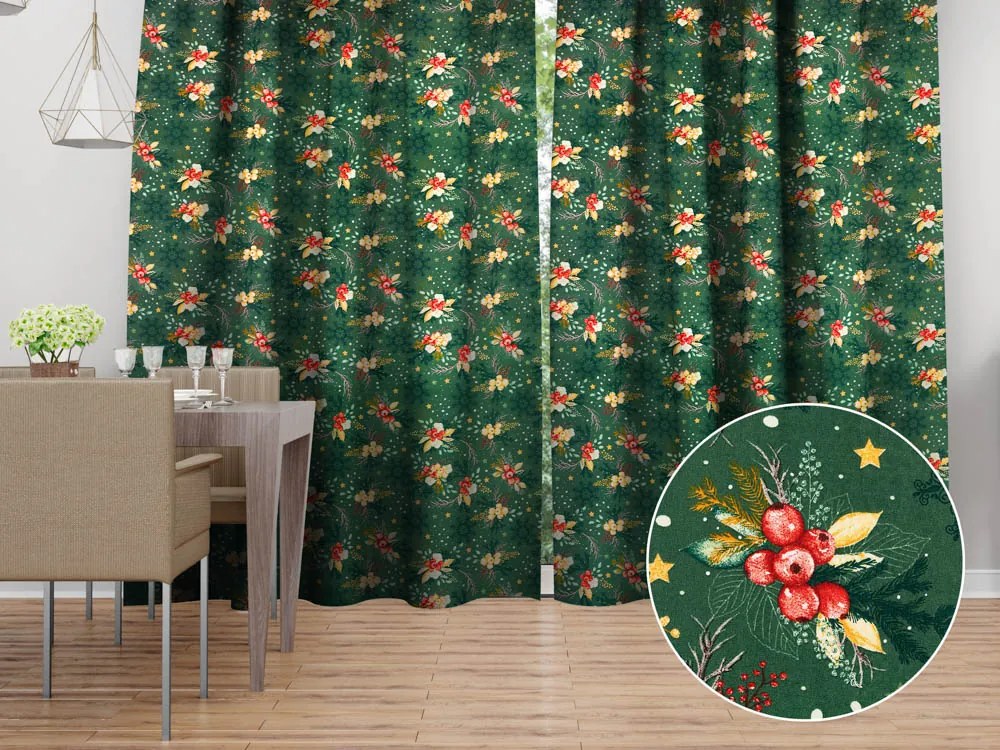 Biante Bavlnený záves Sandra SA-713 Vianočné cezmíny na zelenom 150x210 cm