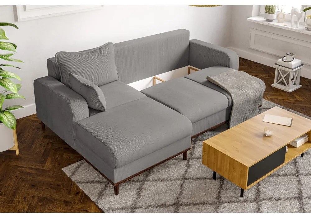 Svetlosivá menčestrová rohová pohovka (ľavý roh) Beata – Ropez