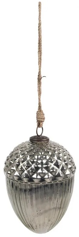 Strieborná sklenená vianočná ozdoba v tvare žaluďa L - Ø 10*15 cm