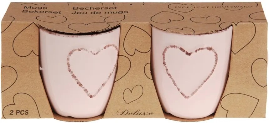 Sada kameninových hrnčekov Heart 150 ml, 2 ks, ružová