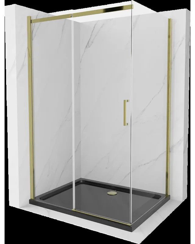 Mexen Omega sprchová kabína, posuvné dvere 100 x 80 cm, transparentnéné, zlatá + závesný bidet Flat, čierna