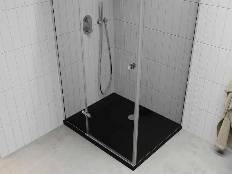 Mexen Roma, sprchový kút s krídlovými dverami 100 (dvere) x 90 (stena) cm, 6mm číre sklo, chrómový profil + slim sprchová vanička čierna + chrómový sifón, 854-100-090-01-00-4070