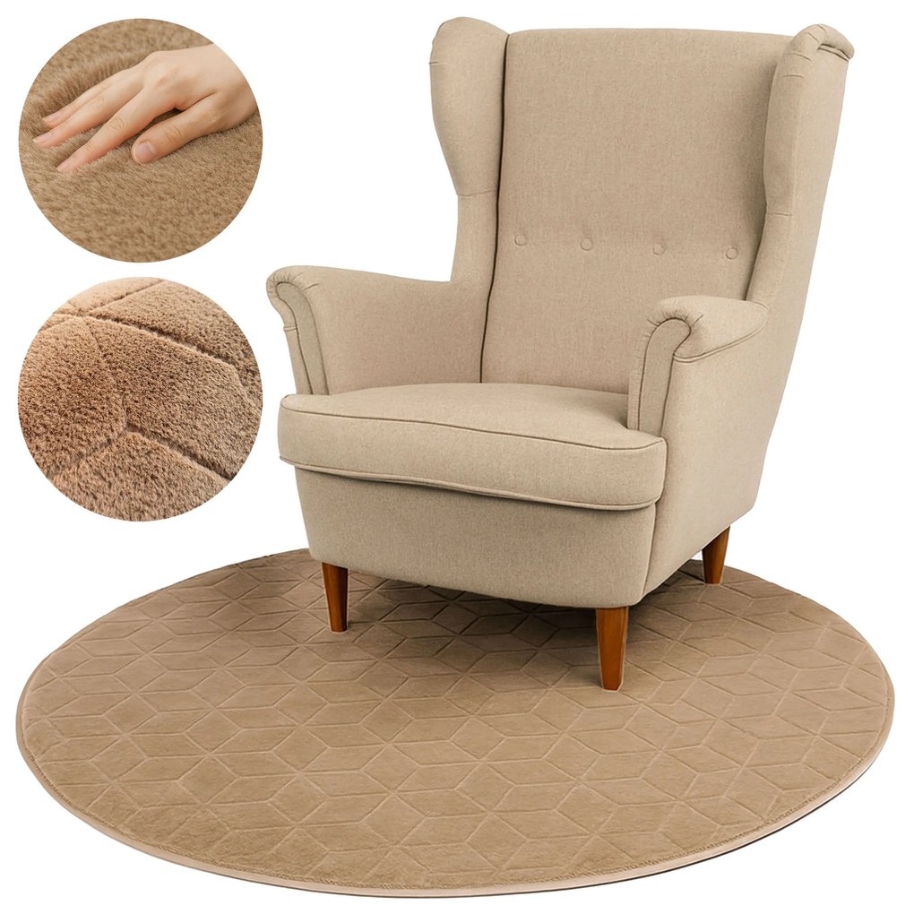 TZ Béžový okrúhly koberec 3D Rabbit Rozmer: 140 cm