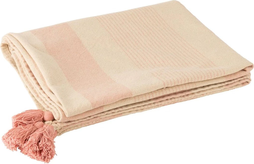 Béžovo-ružový pléd so strapcami Wov Mik - 130*180cm