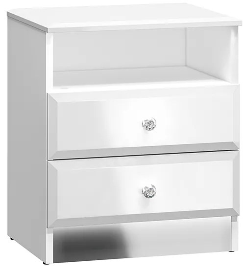 NOČNÝ STOLÍK CRISTINE 2S BIELY LESK + ZRKADLO