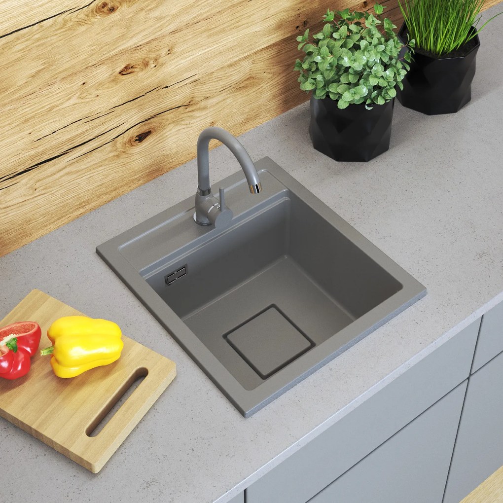 Gamma Quadro 4550, 1-komorový granitový drez 450x495x220 mm, šedá, GMA-ZLE000221