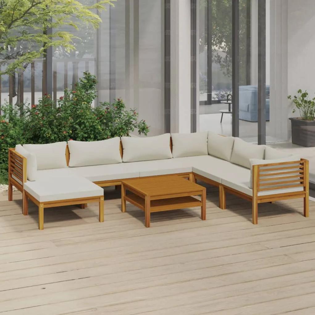 vidaXL 8-dielny záhradný sedací set a krémové podložky akáciový masív