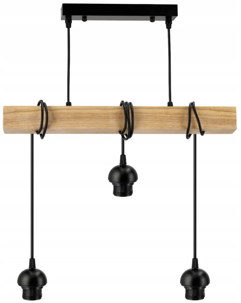 BERGE Závesné stropné svietidlo LED drevený trám 3xE27 loft sklenená guľa