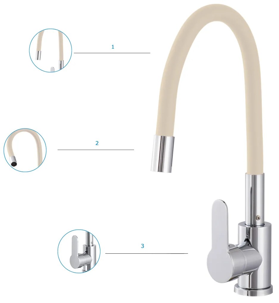 Gamma Flex 2000, stojanková drezová batéria s flexibilným ramenom, béžová matná-chrómová, GMA-BFX-2000B