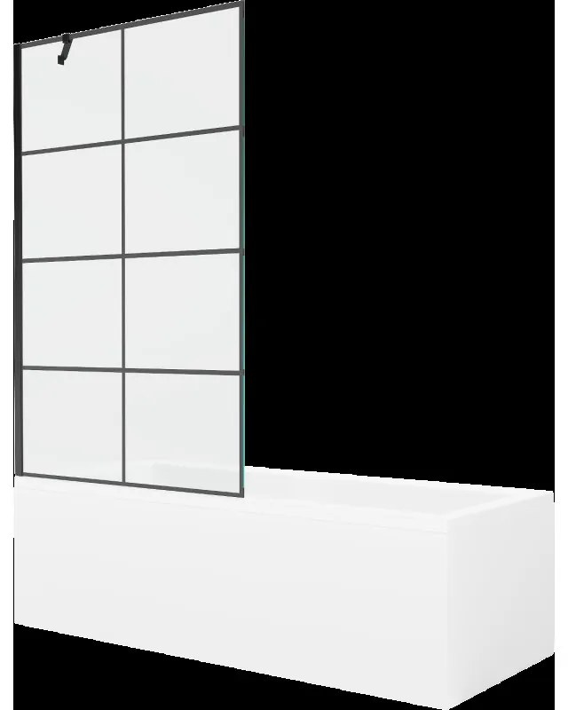 Mexen Cubik obdĺžniková vaňa 160 x 70 cm s obkladom a 1-krídlovou sprchovou zástenou 100 cm, Čierny vzor - 550316070X9510007077