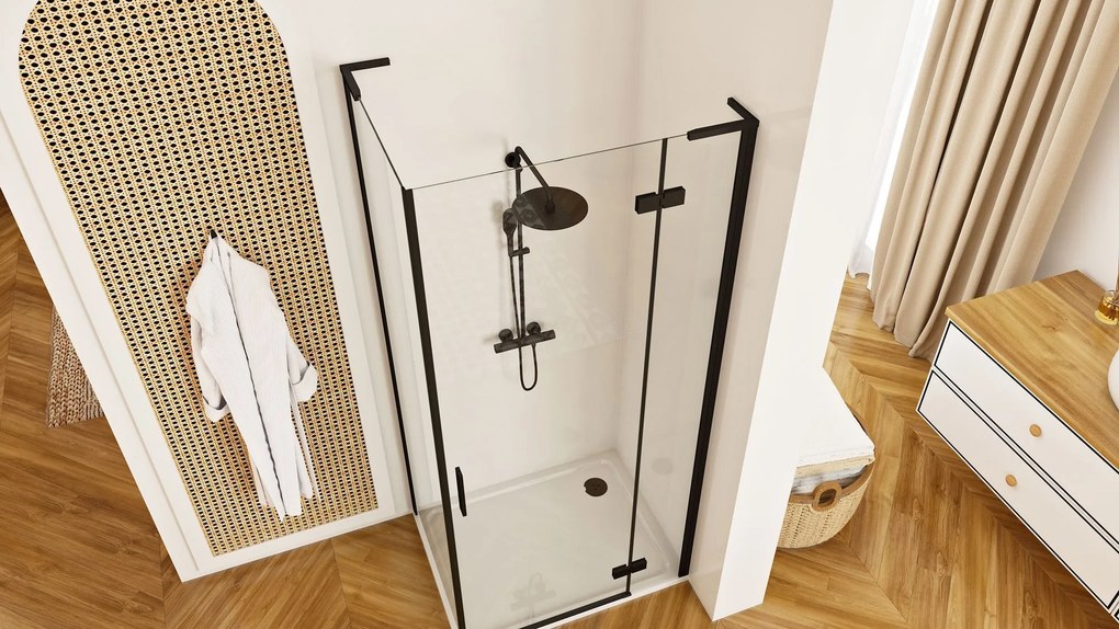 Štvorcový sprchovací kút REA HUGO BLACK 90x90 cm, čierny/transparent - bez vaničky