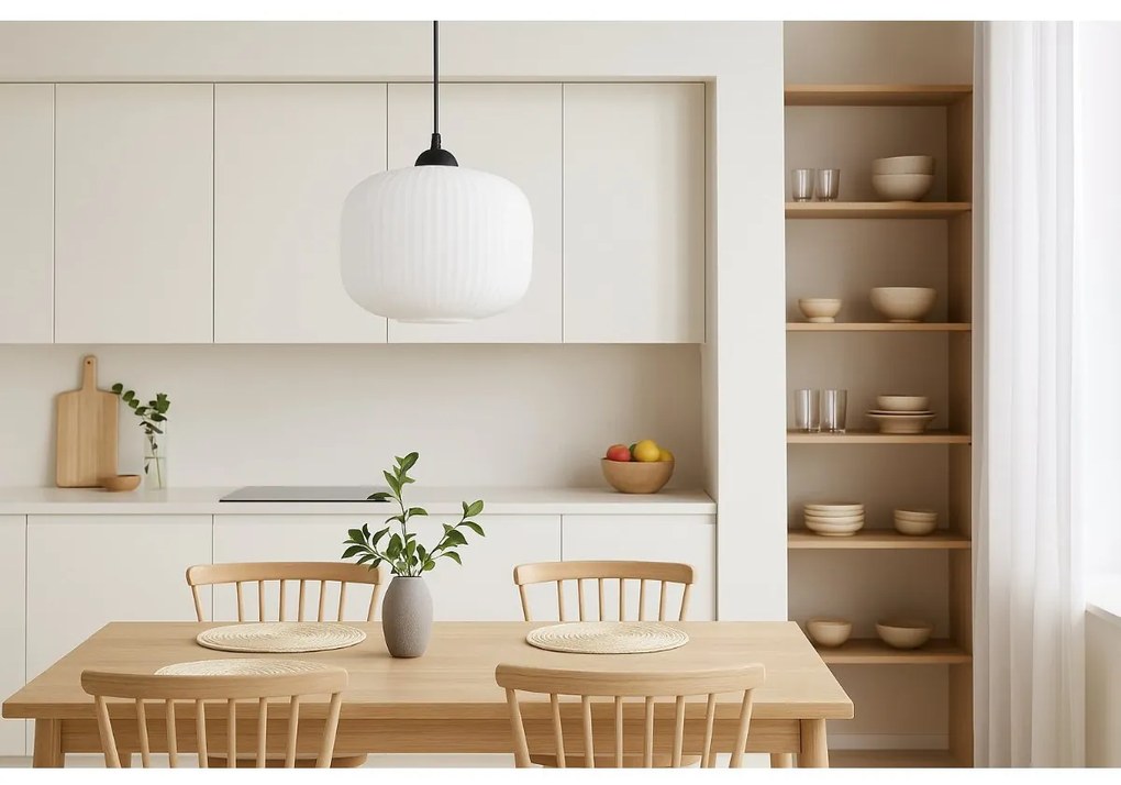 Závesné svietidlo Riffle 3, 1x biele sklenené tienidlo, b