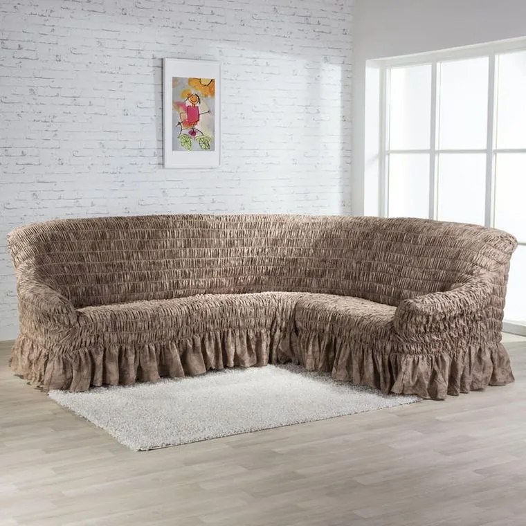 Napínacie poťahy s volánom FIORELA čokoládová kreslo (š. 60 - 110 cm)