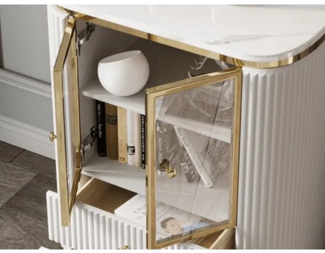 KOMODA GASTON ZLATÉ NOHY + BIELA + SYNTETICKÝ MRAMOR