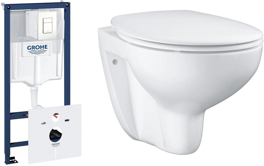 Set podomietkový konšrukcia so splachovacím tlačidlom Grohe Rapid SL 39448000, súprava misa + pomaly padajúca doska Grohe Bau Ceramic 39351000