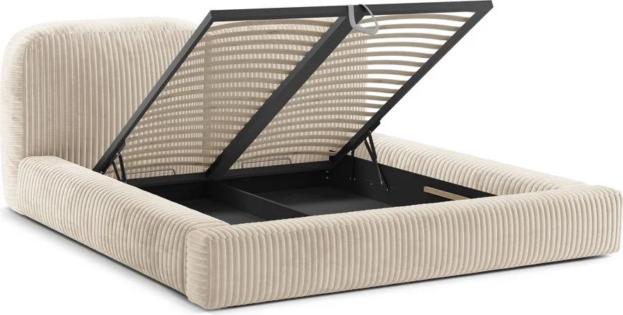 Béžová čalúnená dvojlôžková posteľ s úložným priestorom s roštom 200x200 cm Martina – Micadoni