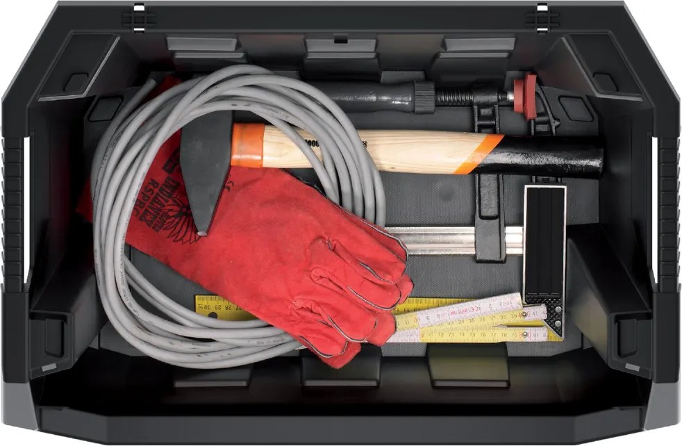 Prosperplast Dielenský úložný box so skosenou hranou HEAVY DUTY, čierny, 40 × 29 × 28 cm, M