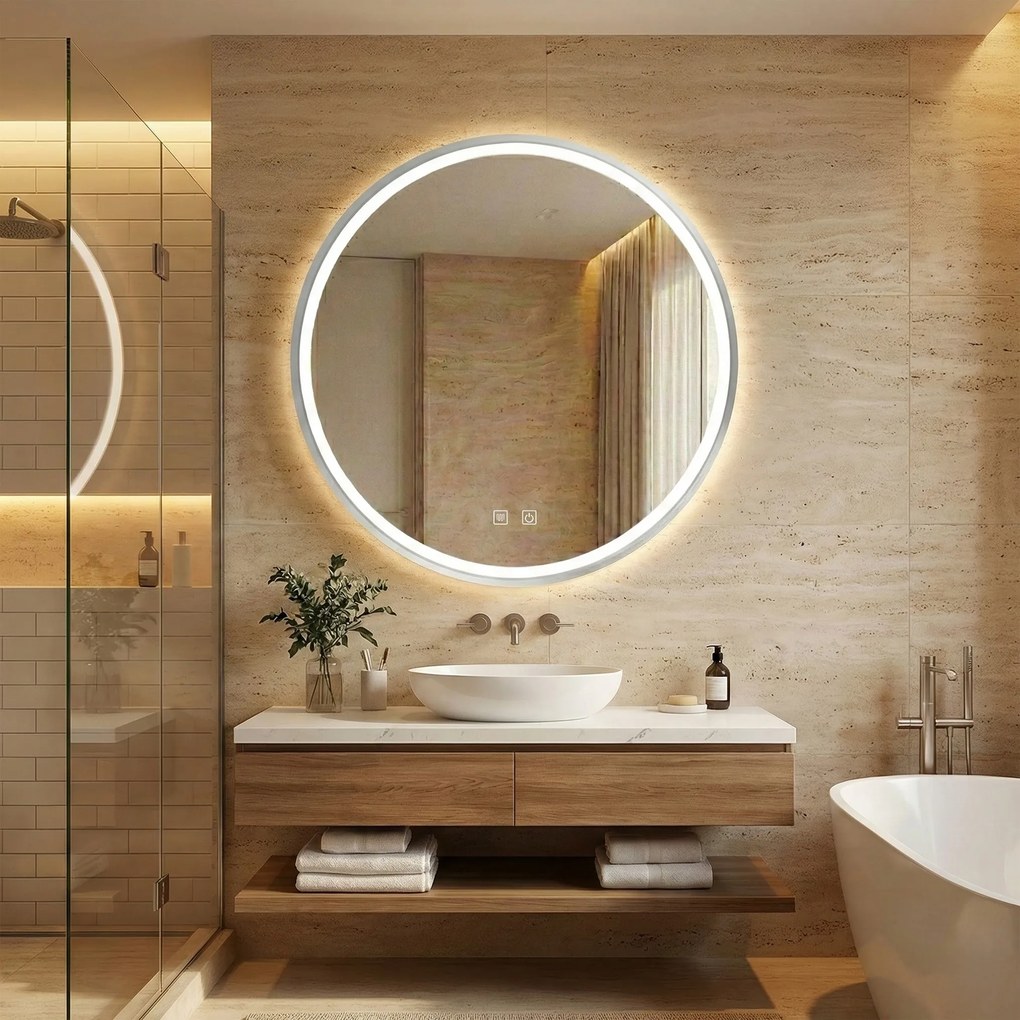 Okrúhle dotykové zrkadlo s LED osvetlením MMJ 80 cm strieborné