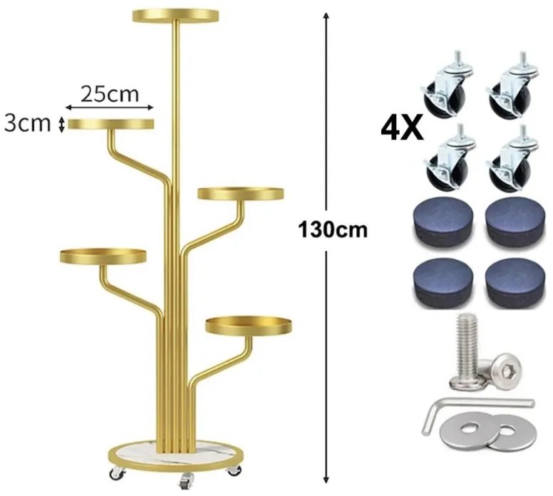Luxusný stojan na kvety v zlatej farbe 130 cm