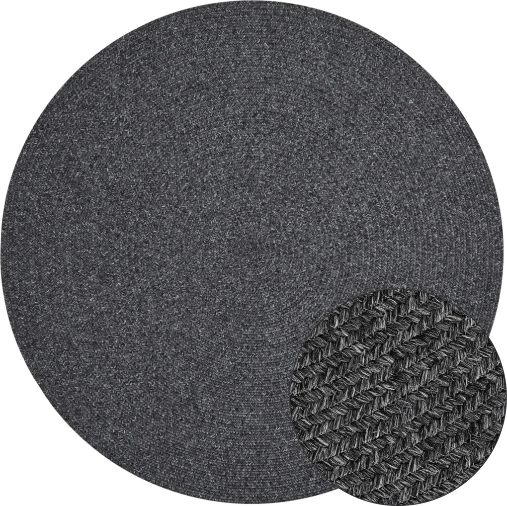 Hanse Home, Kusový koberec Braided 105550 Dark Grey kruh – na von aj na doma, 150x150 (priemer) kruh, šedá, chodba / predsieň