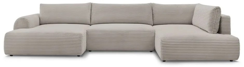 Svetlosivá/béžová menčestrová rozkladacia/s úložným priestorom rohová pohovka (pravý roh/do tvaru "U") Lucien – Bobochic Paris