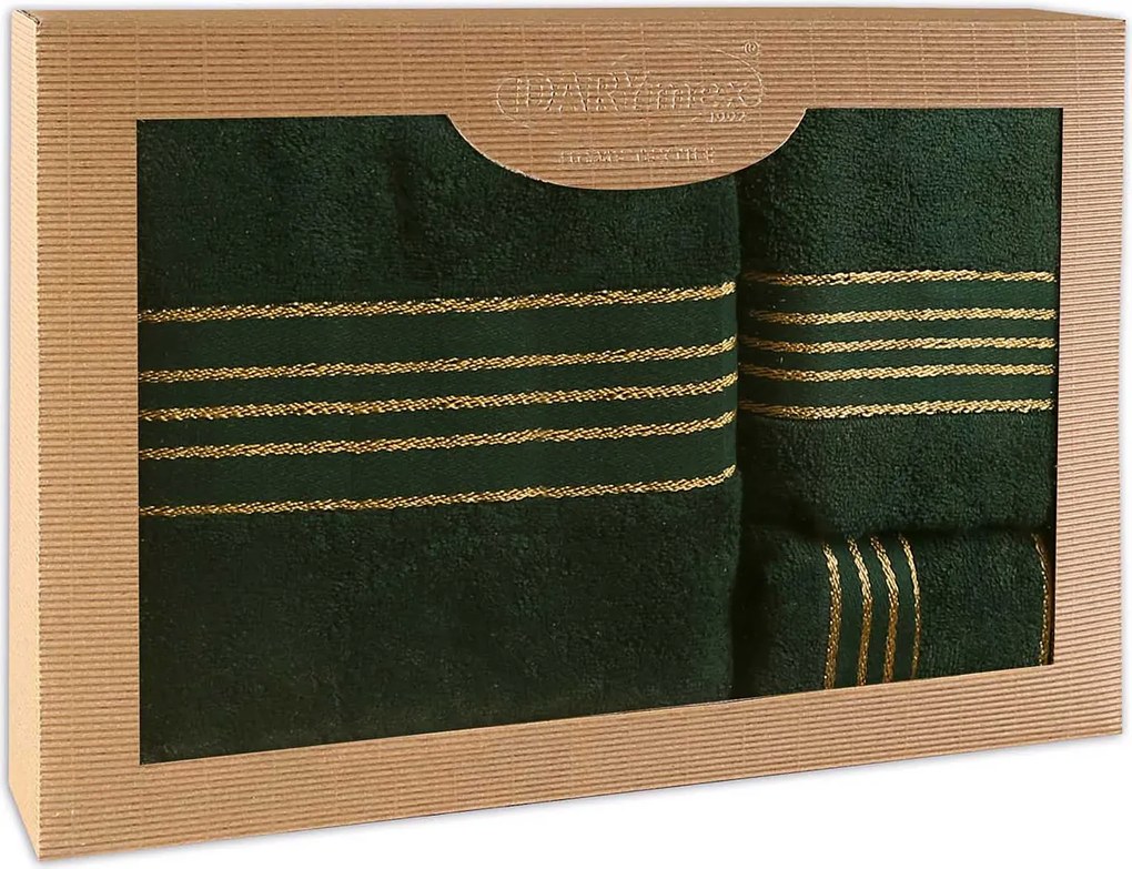 BAVLNENÉ UTERÁKY TIWANO SADA 1 KS 30X50 CM, 1 KS 50X90 CM, 1 KS 70X140 CM TMAVOZELENÁ