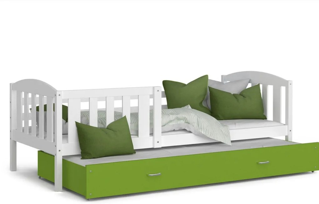 Expedo Detská posteľ KUBA P2 COLOR + matrac + rošt ZADARMO, 190x80 cm, biela/zelená