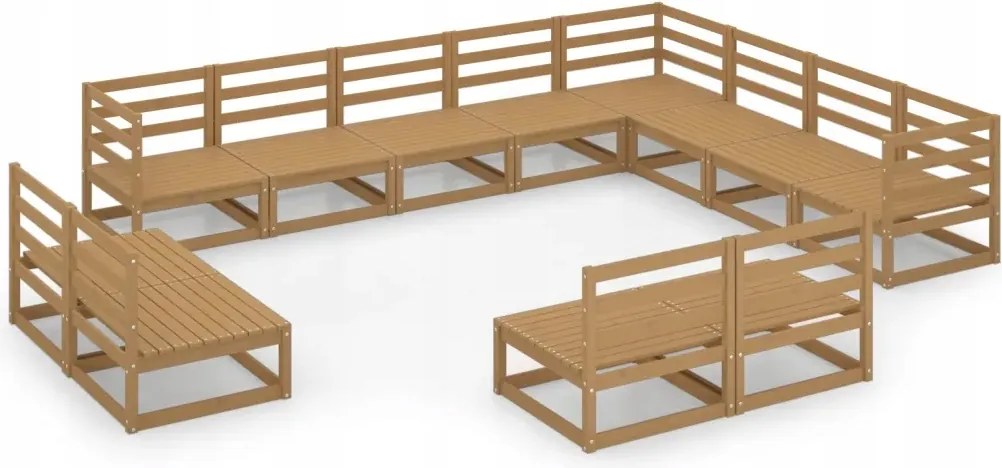 vidaXL 12-dielna sedacia súprava do záhrady, medovo hnedá, borovica