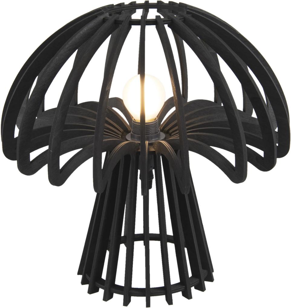 LEITMOTIV Drevená čierna stolná lampa Traditional Mushroom ∅ 28 cm × 29 cm