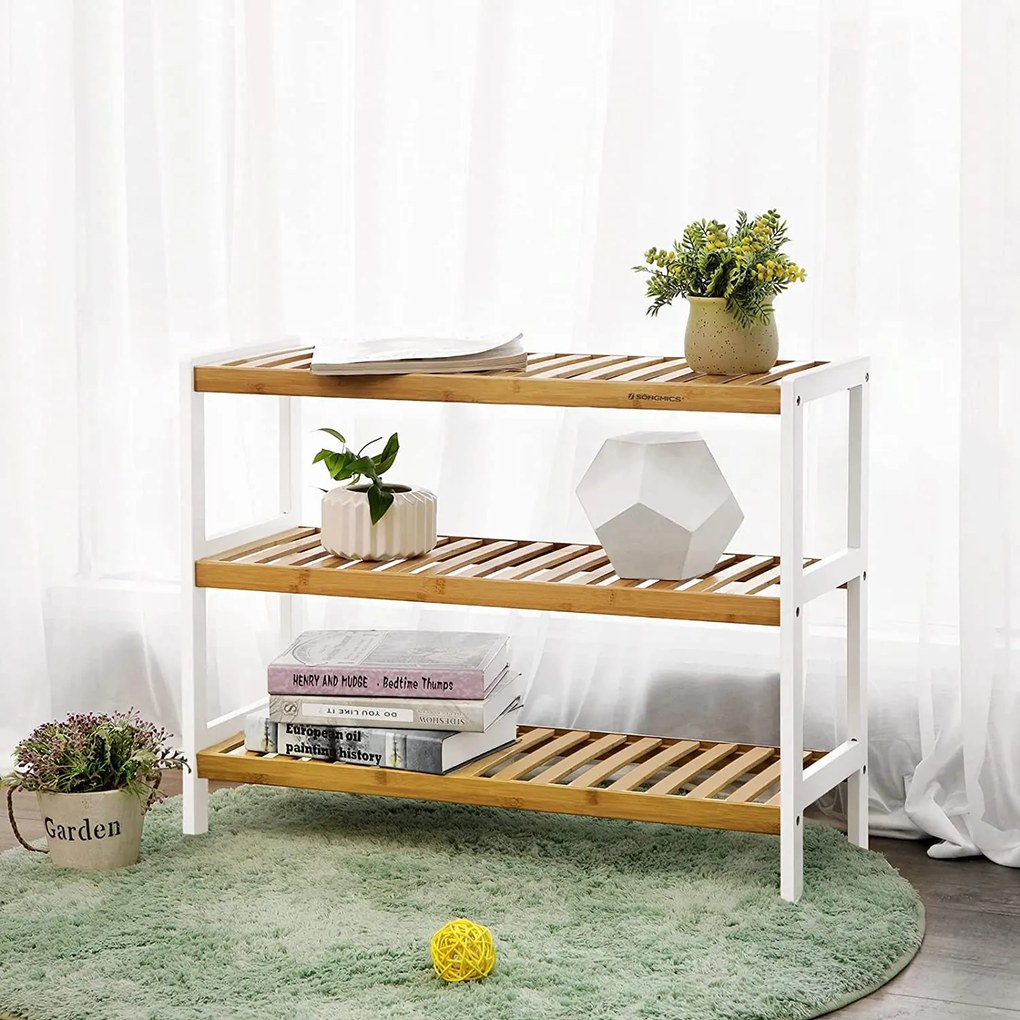 3-úrovňový bambusový botník, prírodná farba