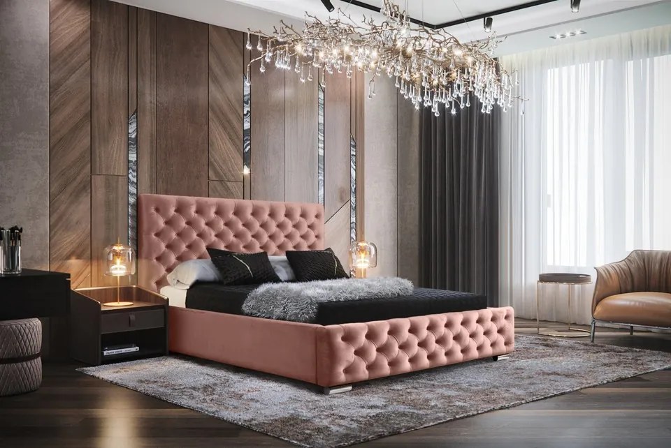MANŽELSKÁ ČALÚNENÁ POSTEĽ BARON 200x200 S ROŠTOM CHESTERFIELD