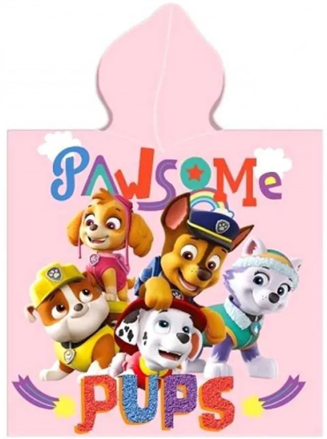Dievčenské plážové pončo - osuška s kapucňou Paw Patrol - Tlapková patrola - motív Rainbow - 100% bavlna - 55 x 110 cm
