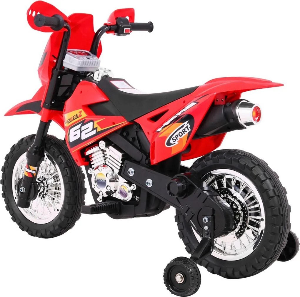 Ramiz Krížový bicykel pre deti Vozidlo na batérie Červené + asistenčné kolesá + LED zvuky