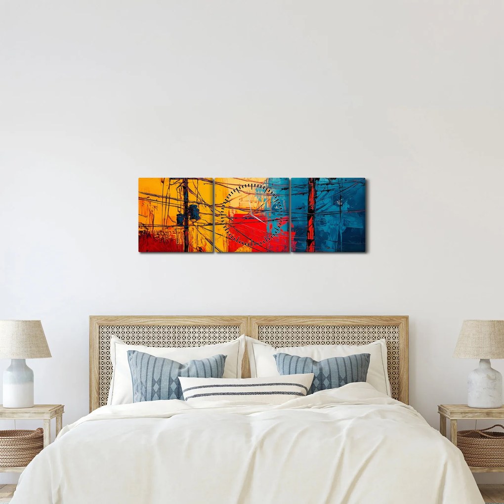 Obraz - Abstraktné elektrické vedenie (s hodinami) (90x30 cm)