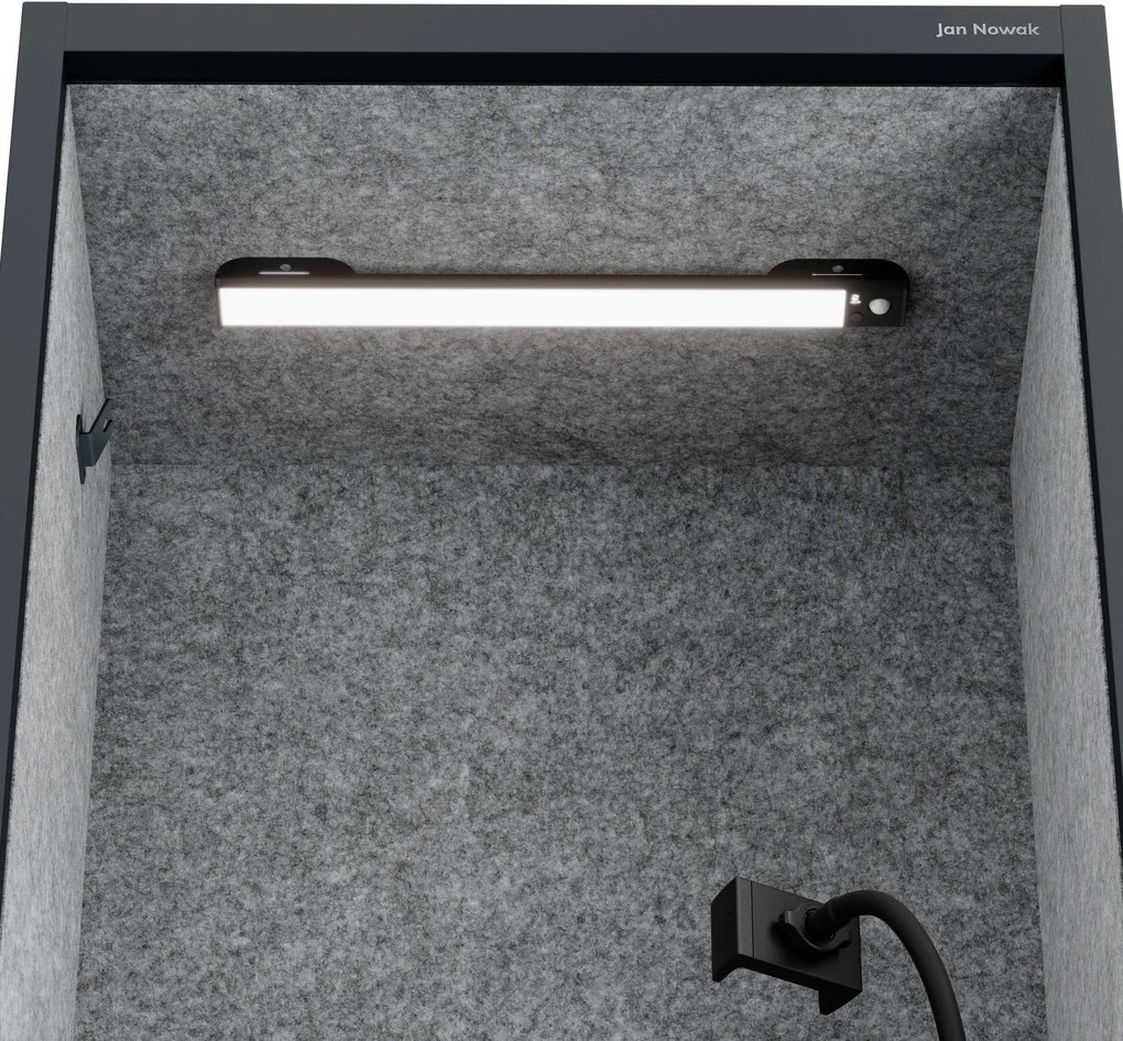 Akustická kabína SALLY MentalBox 600 mm – antracitový korpus, sivé sedadlo