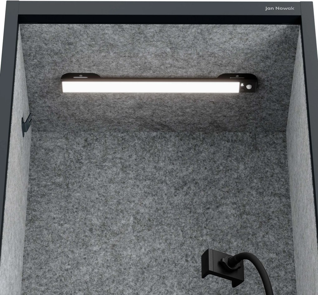 Kancelárska akustická kabína so sedadlom a portom USB-C, telo v antracitovej farbe / sedadlo v sivá farbe, 600 mm: SALLY MentalBox