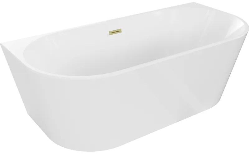 Mexen Oval, voľne stojaca nástenná vaňa 140 x 75 cm, biela, zlatý matný prepad, 52671407500-55