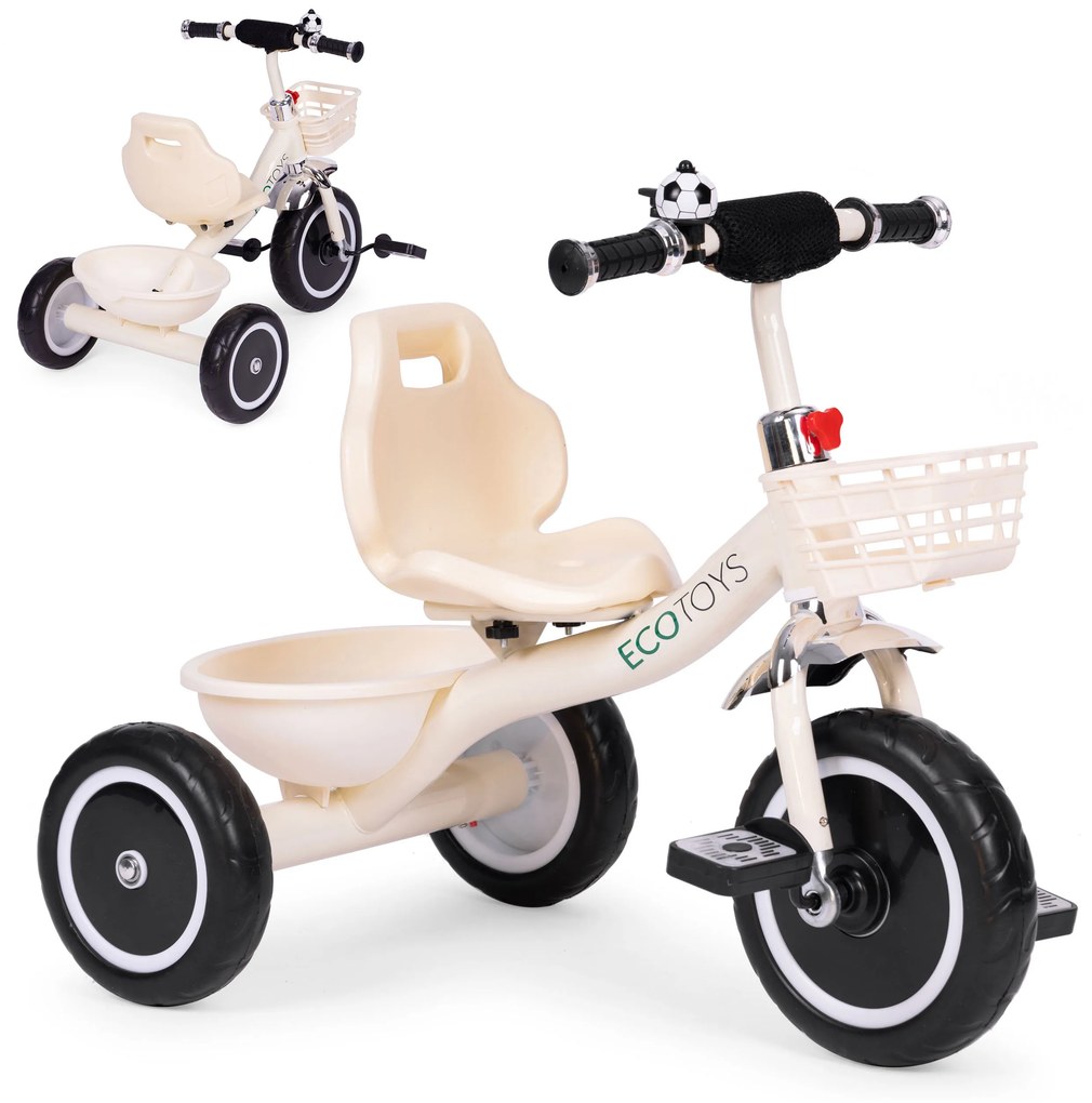 Trojkolka protišmykové rukoväte zvončekový kôš béžová ECOTOYS