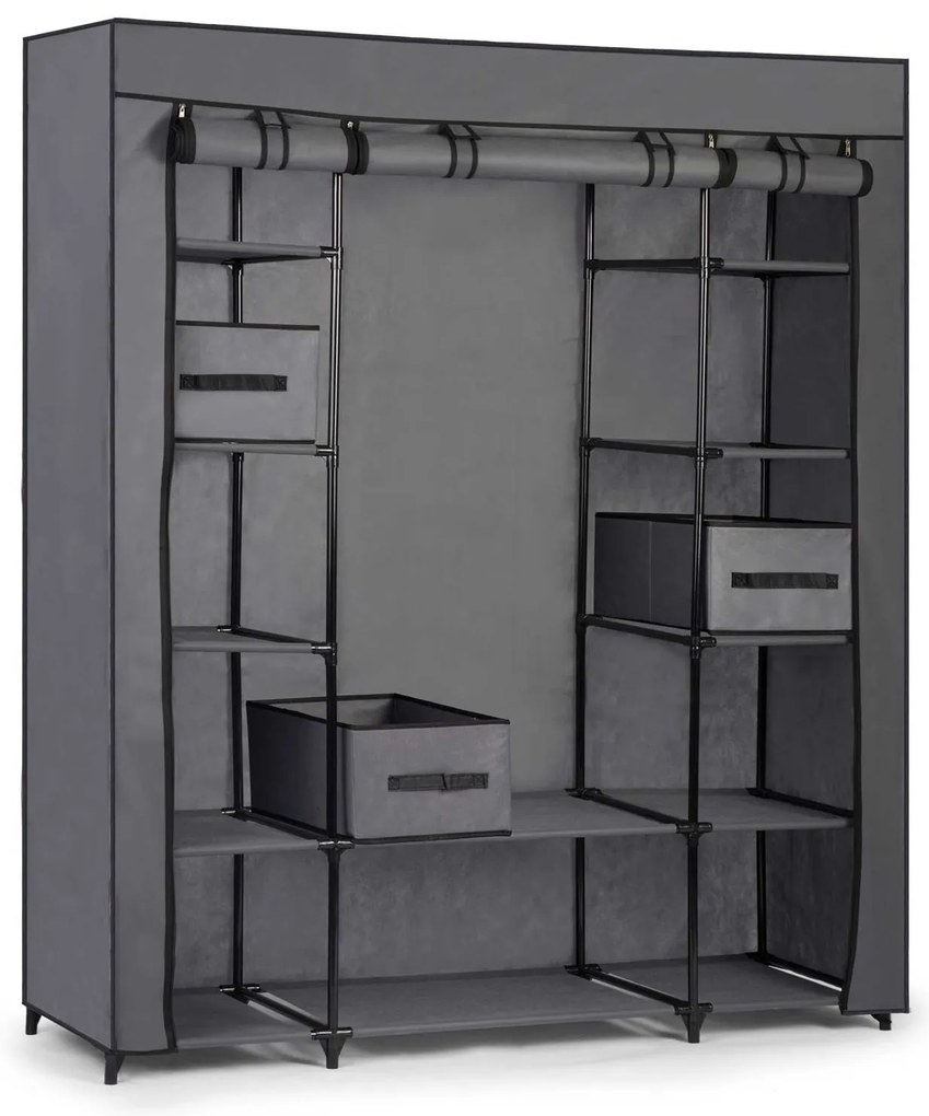 Textilná šatníková skriňa Massido MS-800 + šuflíky - grafitová