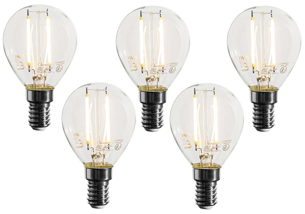Sada 5 stmievateľných LED žiaroviek E14 P45 číra 3W 250 lm 2700K