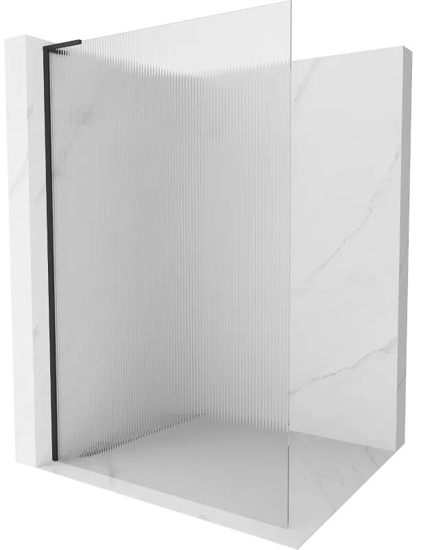 Mexen Kioto L, sprchová zástena Walk-In 100 x 200 cm, 8mm sklo s rebrovým vzorom, čierny profil, 800-100-103-70-09