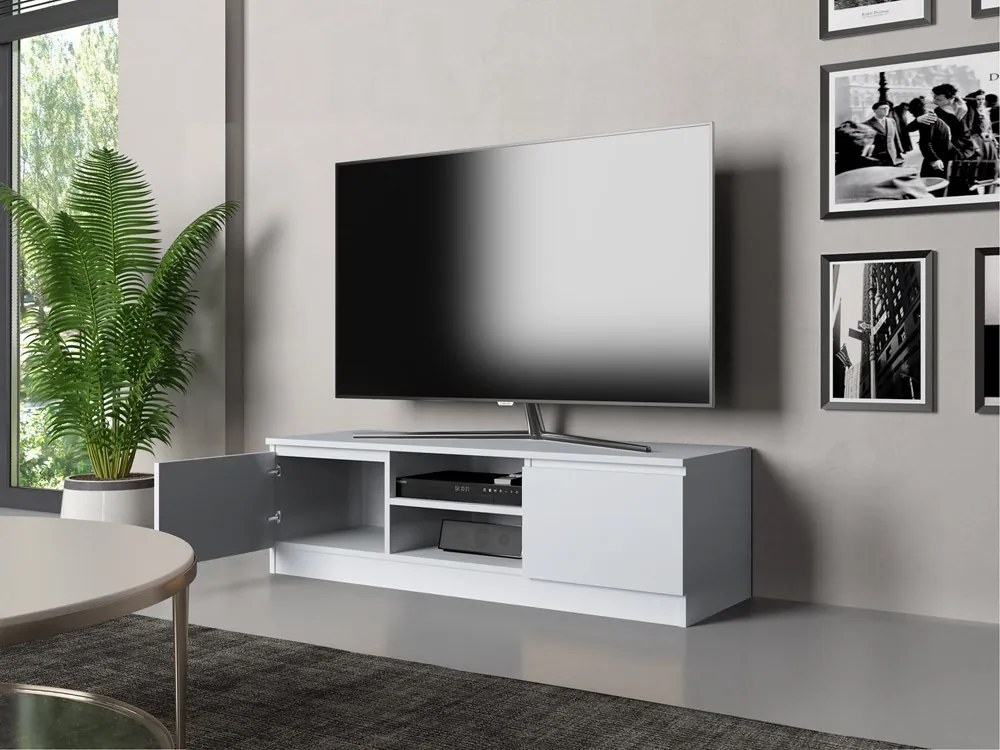 TV skrinka Musecalo 120 (biela matná). Akcia -15%. Vlastná spoľahlivá doprava až k Vám domov. 1132498