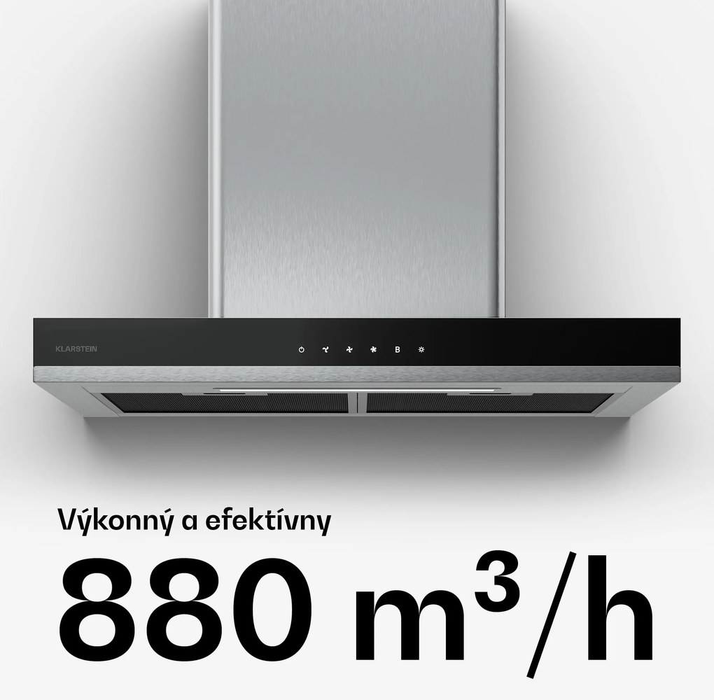 Klarstein Verosteel digestor 60 cm, Elegantný, minimalistický, výkonný, Energetická trieda A++, 881,6 m³/h