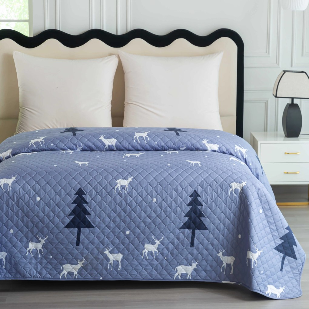 Prehoz na posteľ DEER AND TREE sivomodrý Rozmer: 220 x 240 cm