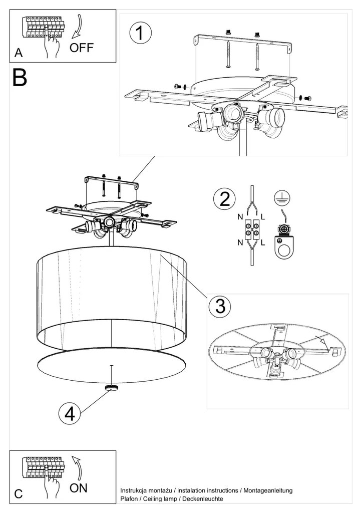 Stropné svietidlo Otto, 1x biele textilné tienidlo, (biele sklo), (fi 50 cm)