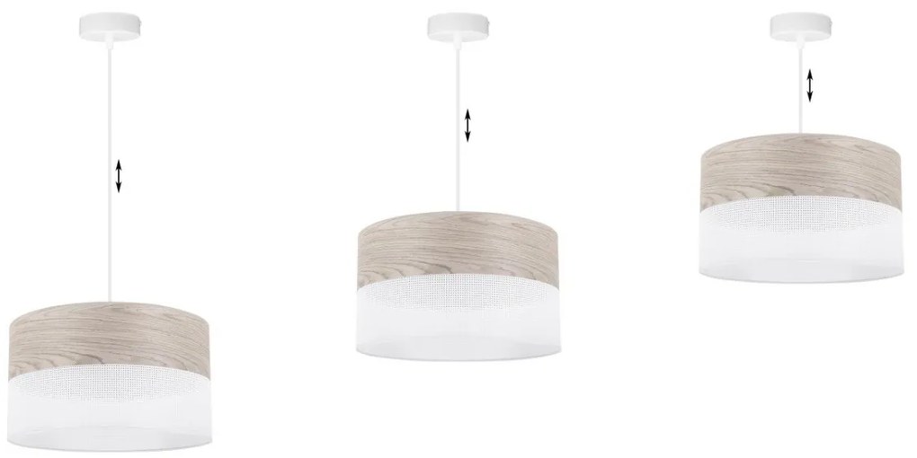 Závesné svietidlo Wood, 1x svetlobéžová dubová dýha/biele PVC tienidlo, (fi 35cm)