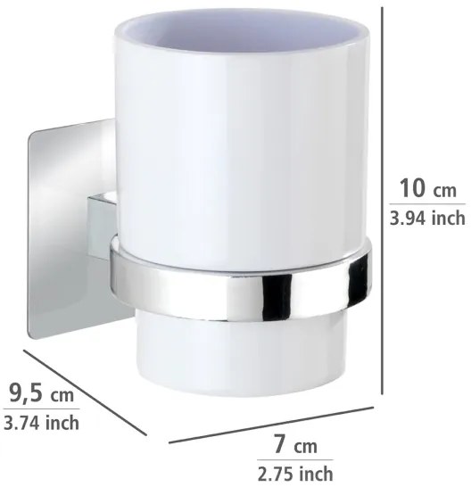 WENKO 23847800-Kelímok na zubné kefky TURBO-LOC QUADRO ED. 7x9,5 cm lesklý chróm/biela