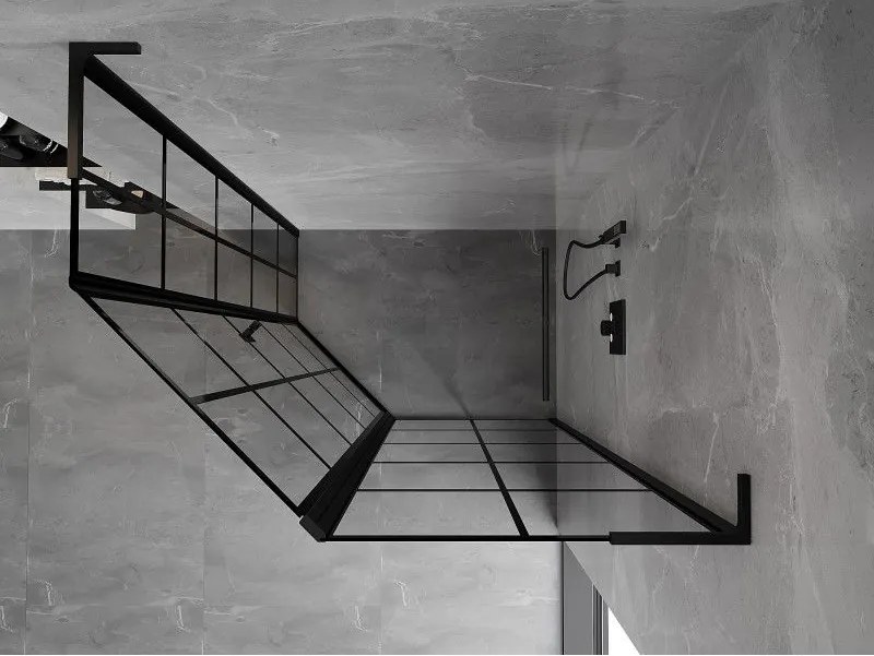 Mexen Mist L, päťuholníkový sprchový kút s krídlovými dverami, 90 x 80 cm, 8mm číre sklo, čierny profil, 8A8L-090-080-70-77-P