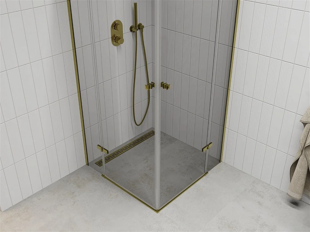 Mexen Roma Duo, sprchovací kút 70 (dvere) x 70 (dvere) cm, 6mm číre sklo, zlatý profil, 854-070-070-50-00-02
